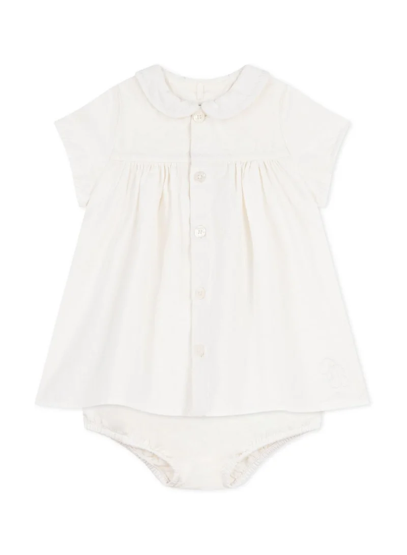 بيتي باتو Cotton/linen baby dress with  matching bloomers, with embroidered detail